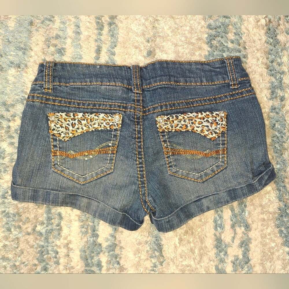 VIP Blue Jean Mini Shorts Animal Print Pockets sz 5 6 EUC - Picture 8 of 10